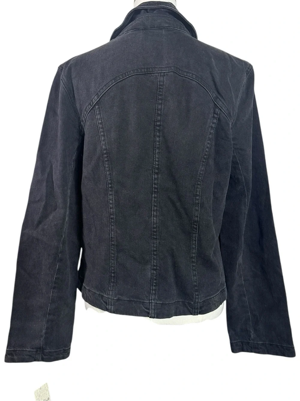 Free People Retro Y2K 90s Double Zip River Denim Jean Jacket in Black NWT XL - Picture 8 of 12